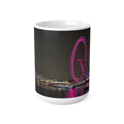 London Eye Nightscape Ceramic Mug — Pink London Eye & River Thames Coffee Cup (11oz & 15oz)