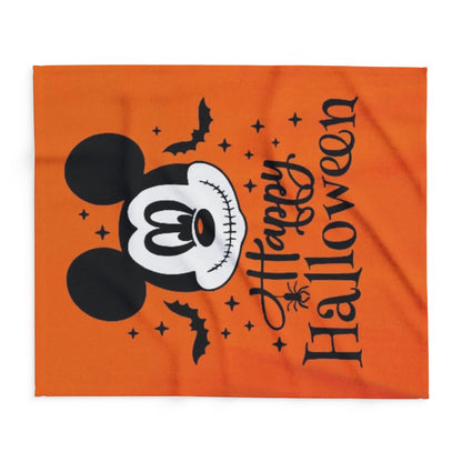Halloween Mickey Fleece Blanket — 'Happy Halloween' Orange Cozy Throw