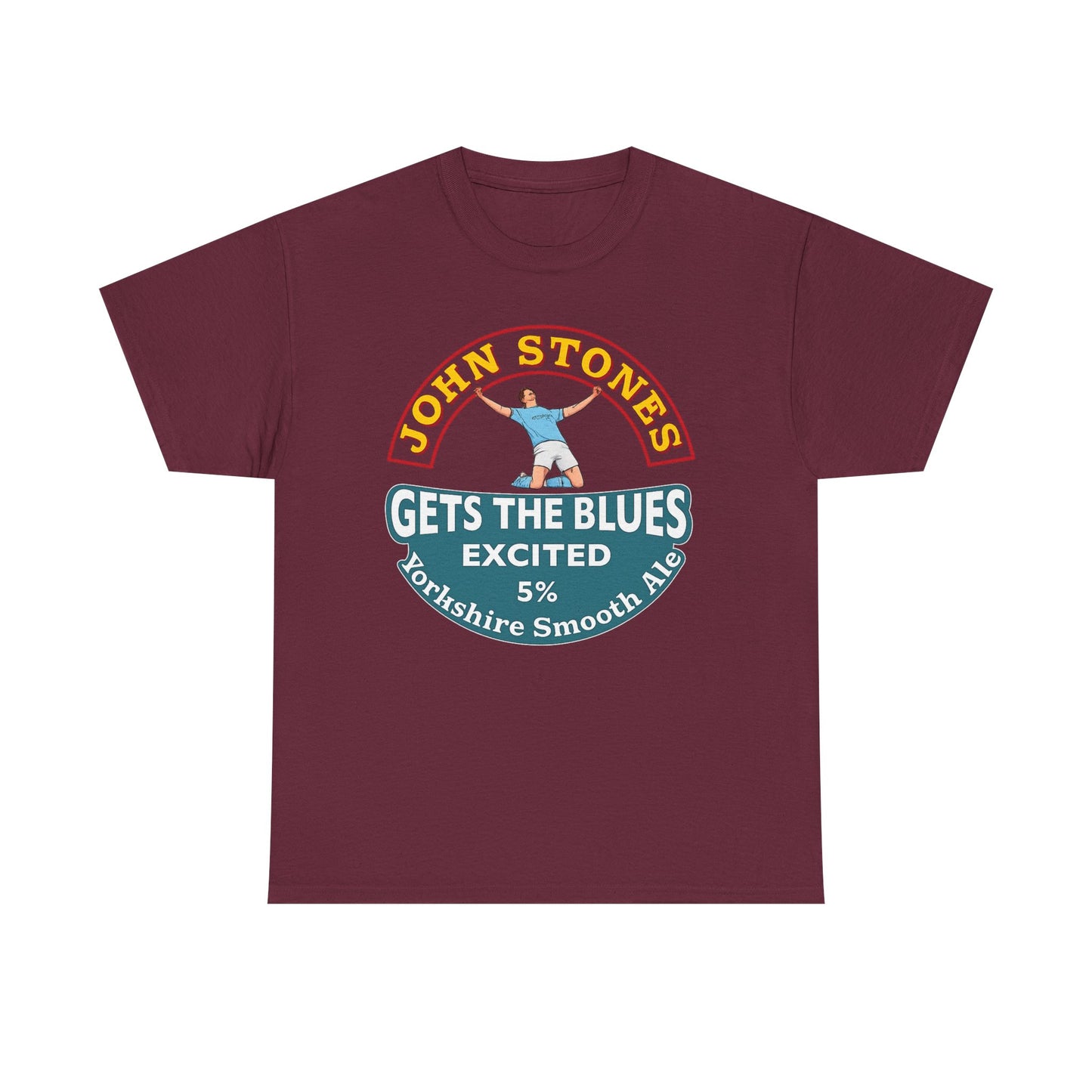 John Stones T-Shirt — "Gets The Blues Excited" Retro Ale Parody Tee