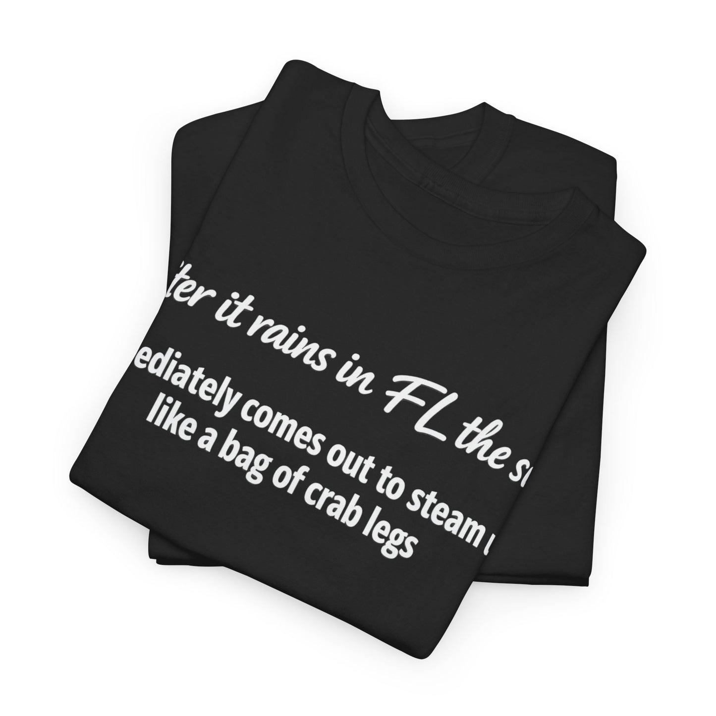 Florida Heat Tee — "after it rains in FL the sun immediately comes out to steam us like a bag of crab legs"