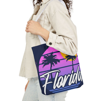 Florida Sunset Palm Tote Bag — Retro Beach Canvas Tote