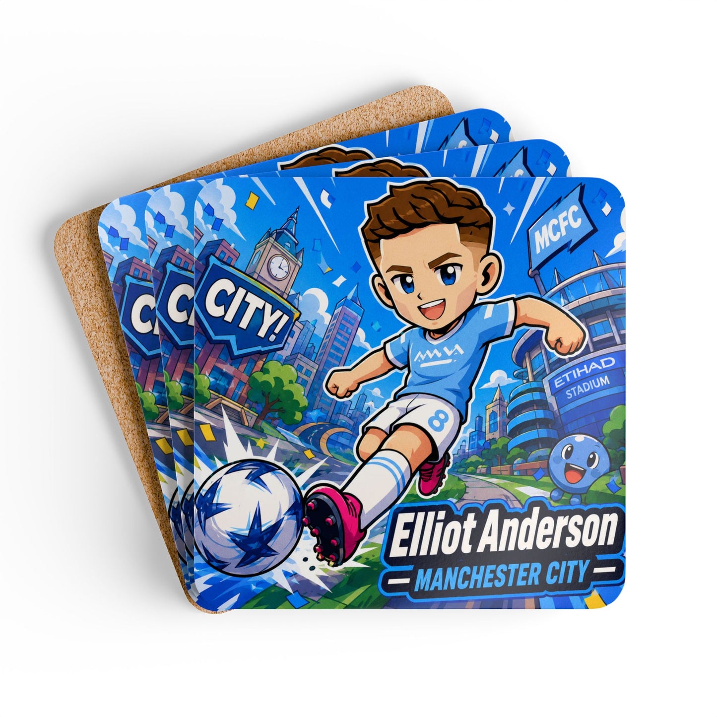 Elliot Anderson Manchester City Set of 4 Corkwood Coasters