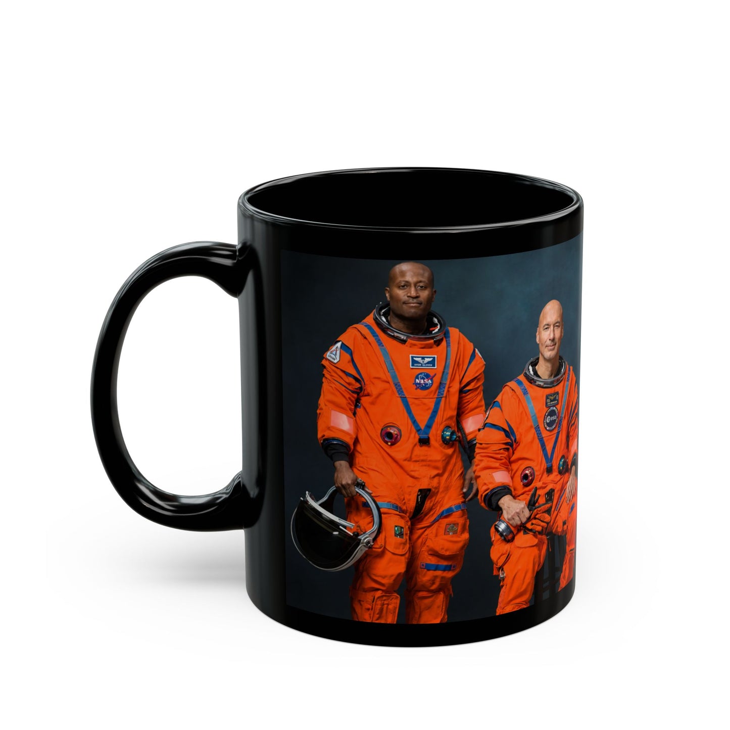 Artemis III Crew Photo Black Mug — Spaceflight Cosmonaut Portrait Coffee Cup (11oz/15oz)