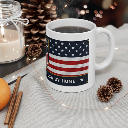 England USA Flag Crest Mug — Ceramic 11oz & 15oz (England by Blood, USA by... Design)