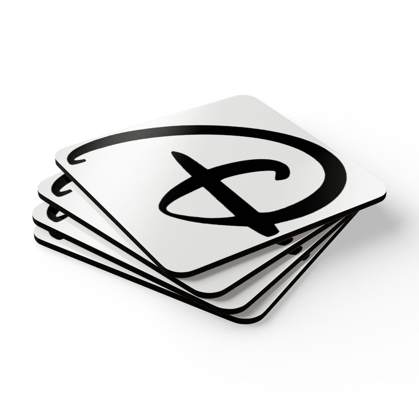Disney Inspired Cork Coaster Set — Black Script Emblem Drink Coasters (4-Pack)