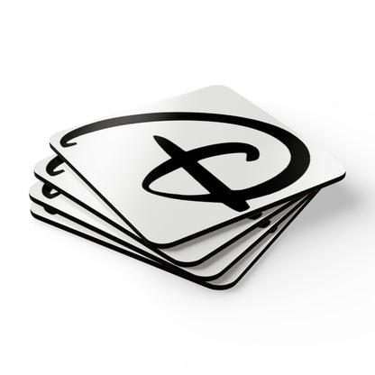 Disney Inspired Cork Coaster Set — Black Script Emblem Drink Coasters (4-Pack)
