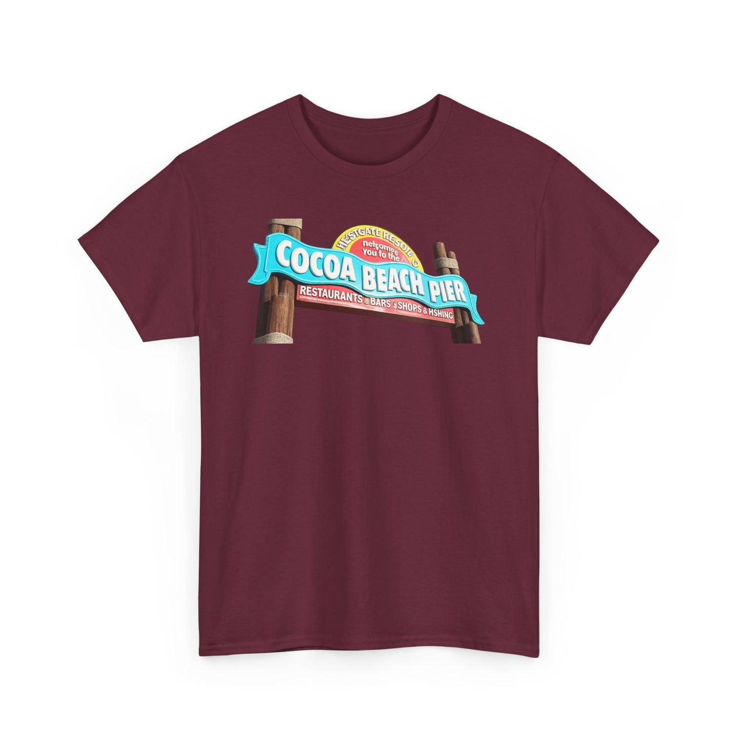 Cocoa Beach Pier T‑Shirt — Retro Beach Sign Vacation Tee