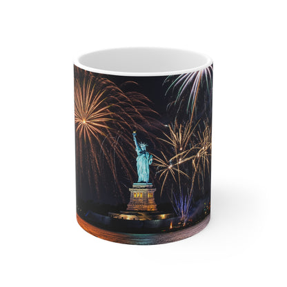 Statue of Liberty Fireworks Coffee Mug — 11oz/15oz Ceramic