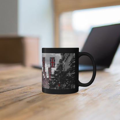 London Street Union Jack Street Scene Black Mug (11oz, 15oz) — London Flags Coffee Cup