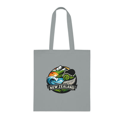 New Zealand Scenic Tote Bag — Kiwi, Fern & Mountain Cotton Shopper