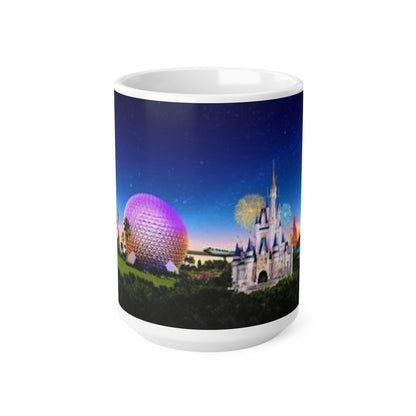 Disney Parks Night Skyline Ceramic Mug — Castle & Epcot Sphere Coffee Cup (11oz/15oz)