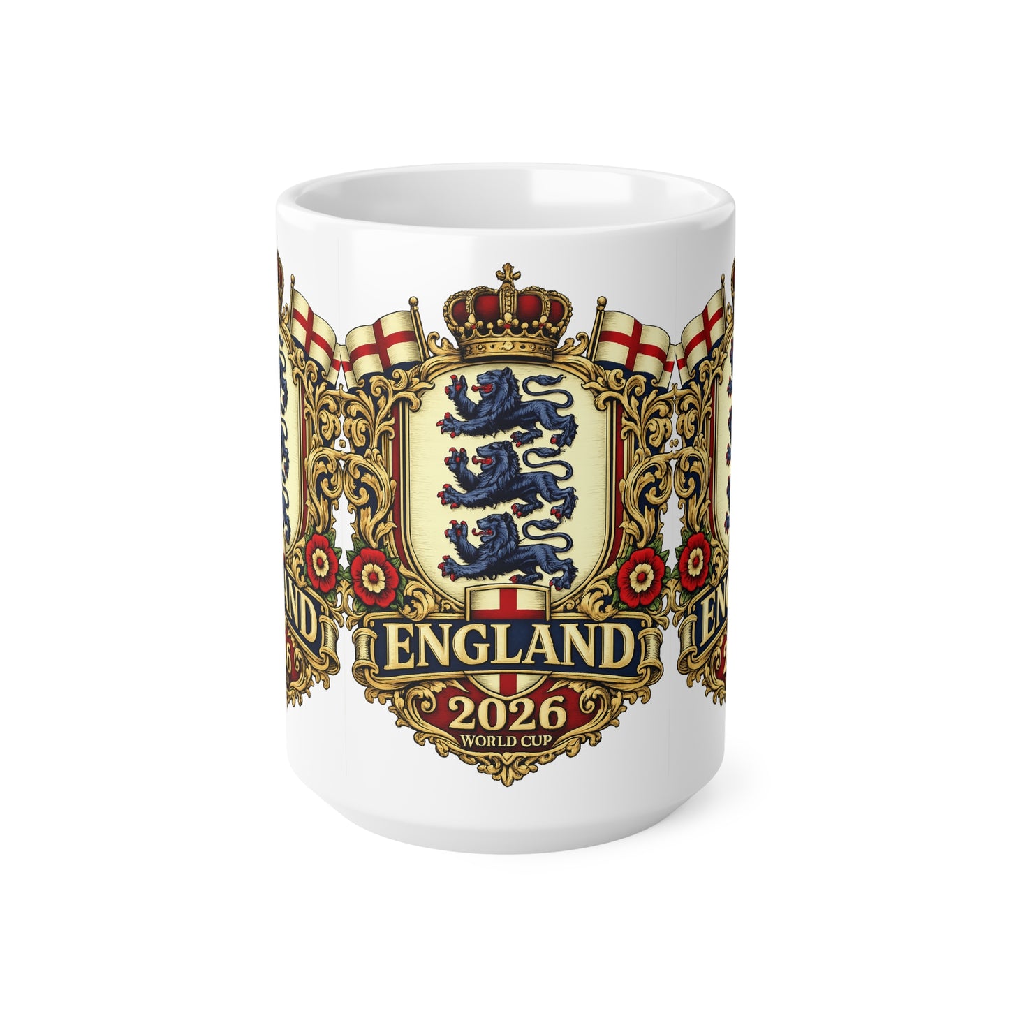 England 2026 World Cup Ceramic Mug — Vintage Three Lions Coffee Cup (11oz & 15oz)