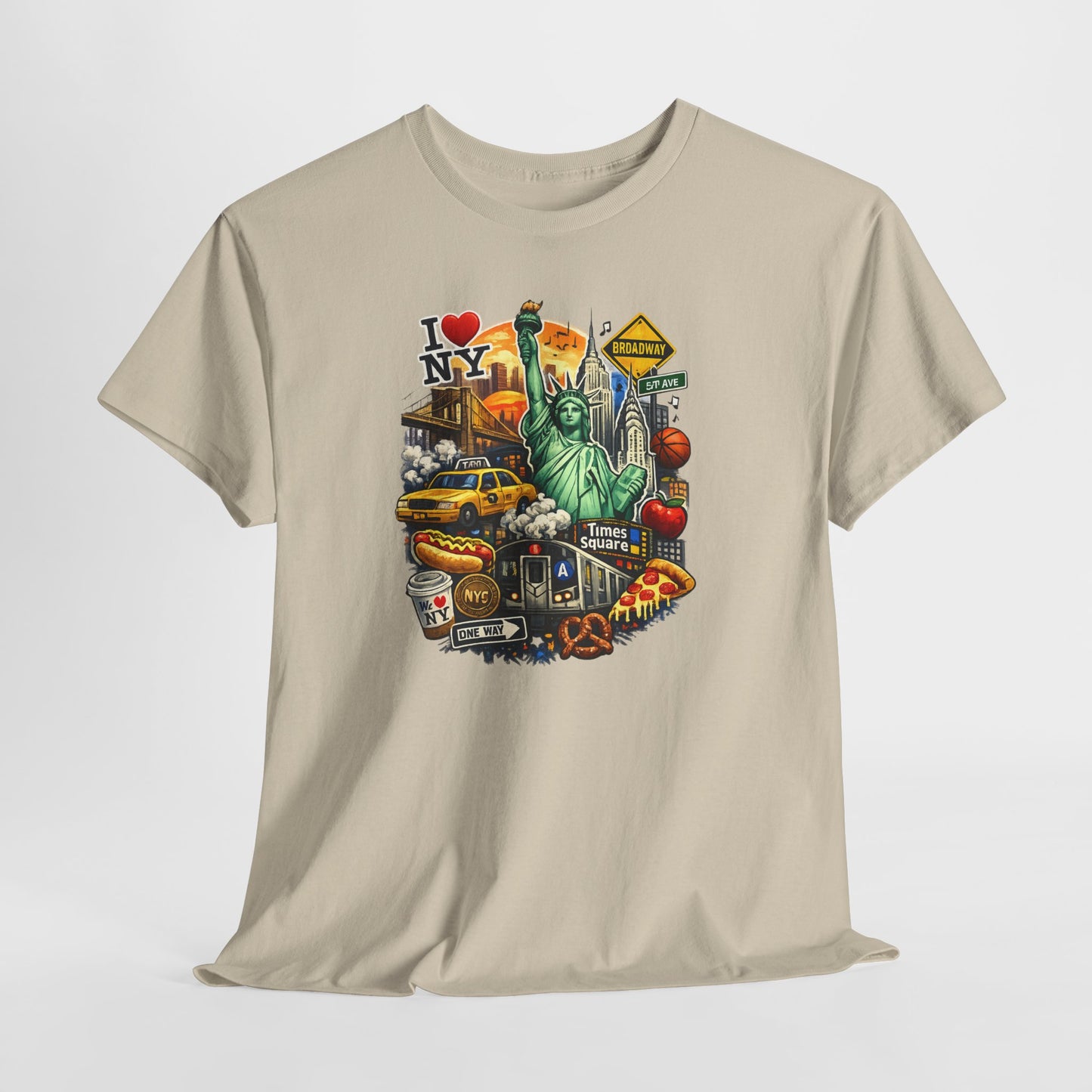 New York City Icons T-Shirt — Statue of Liberty, Taxi & I  NY Collage Tee