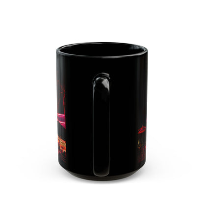 Mel's Drive-In Neon Night Coffee Mug — Retro Diner Black Ceramic Mug (11oz, 15oz)