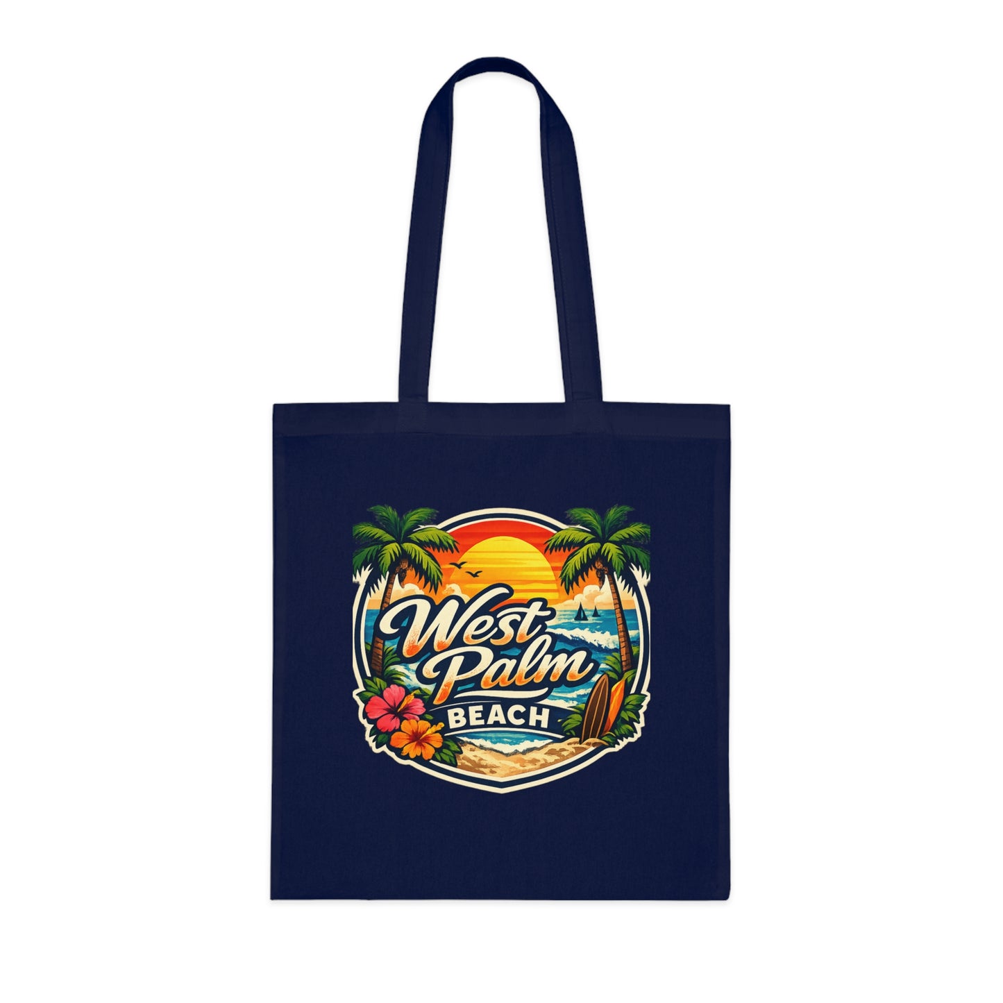 West Palm Beach Cotton Tote — Vintage Tropical Beach Palm Tree Design