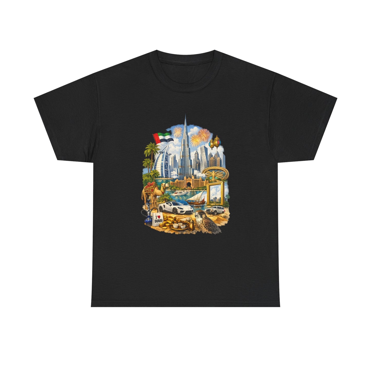 Dubai Skyline Beach Vacation T-Shirt – Retro Travel Collage Tee