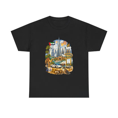 Dubai Skyline Beach Vacation T-Shirt – Retro Travel Collage Tee