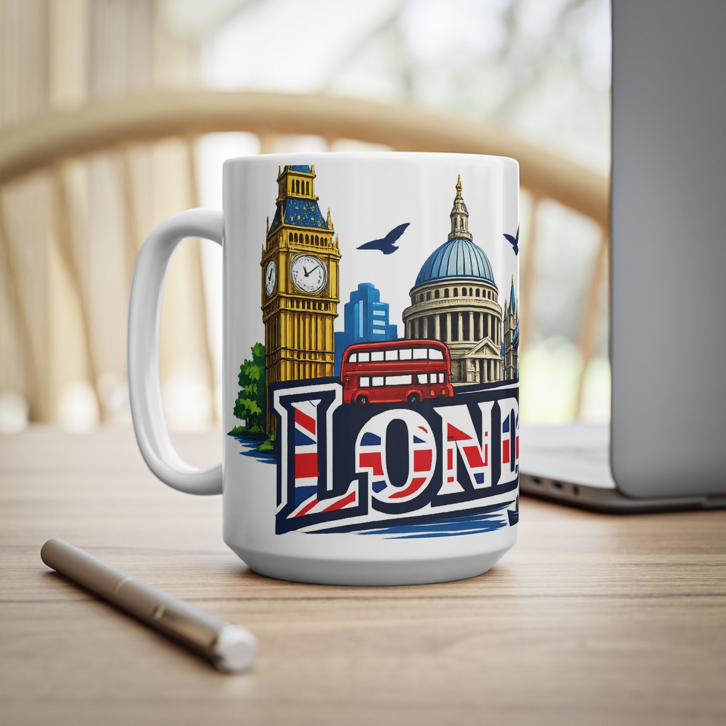 London Skyline Ceramic Mug — Union Jack 'London' Coffee Cup (11oz & 15oz)