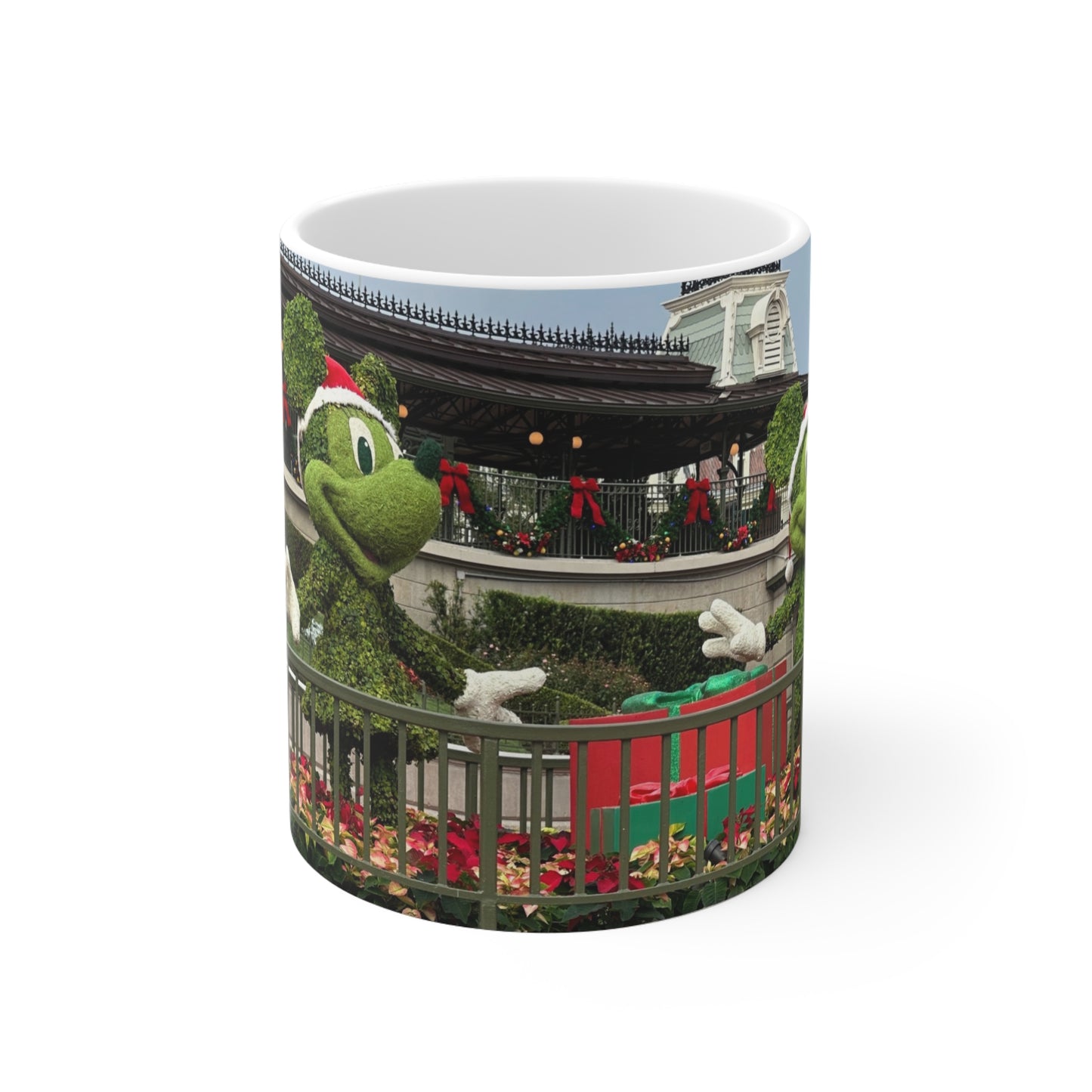Christmas Topiary Mickey Ceramic Coffee Mug — Holiday Disney Park Souvenir (11oz/15oz)