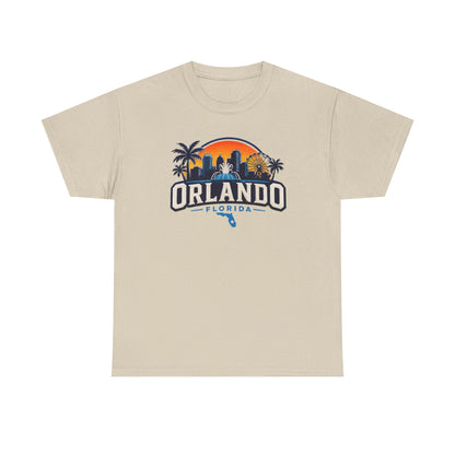 Orlando Florida Sunset T-Shirt — Retro Skyline & Palm Tree Vacation Tee