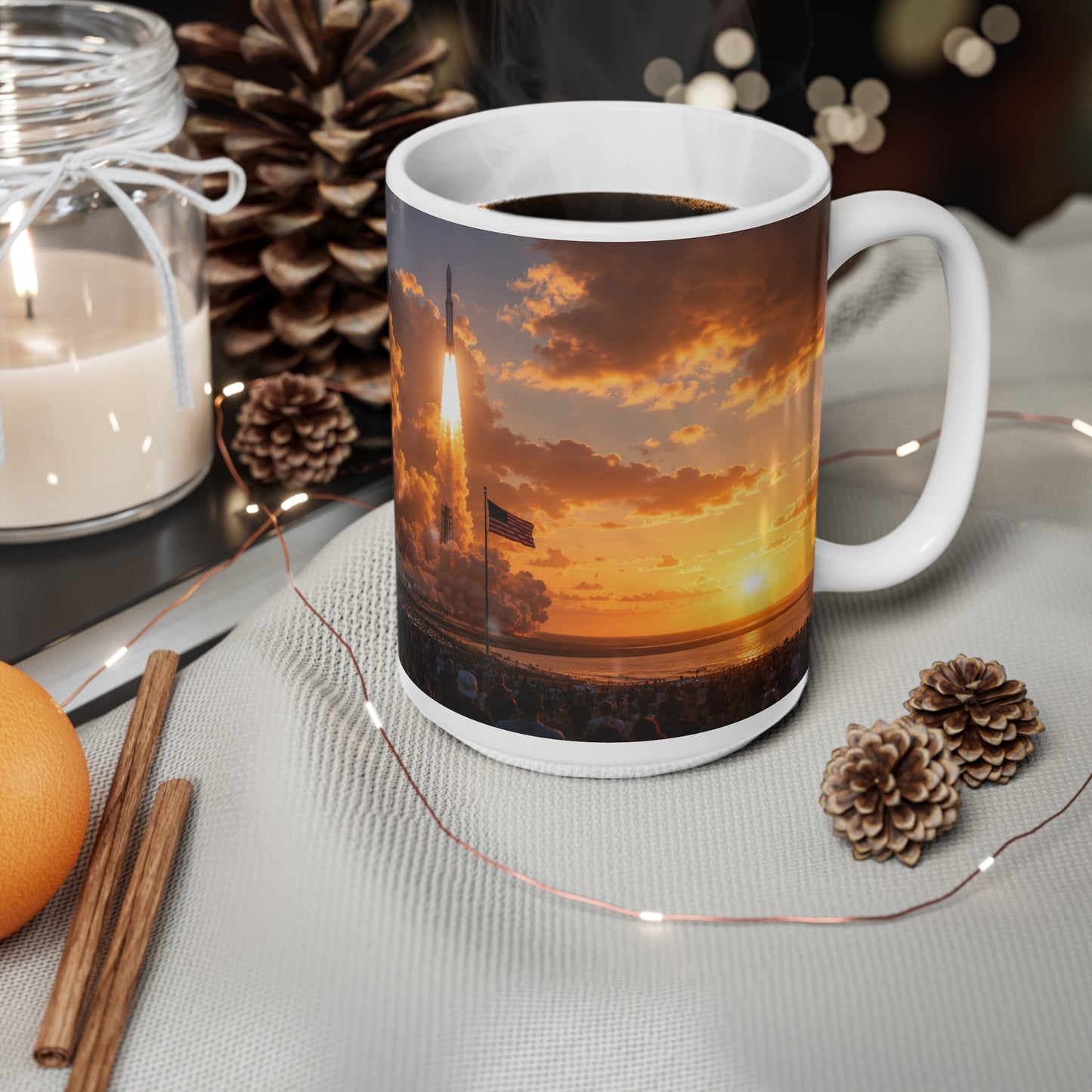 Florida Rocket Launch Coffee Mug — Sunset Space Shuttle Launch Photography Ceramic Mug (11oz & 15oz)
