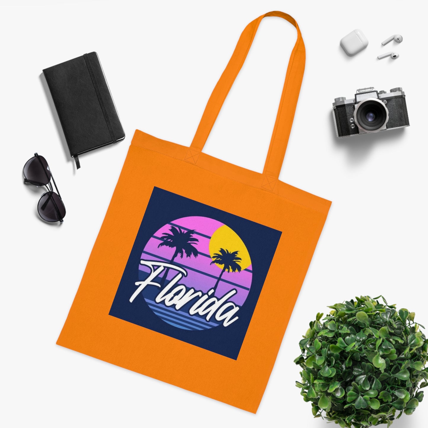 Florida Sunset Palm Tote Bag — Retro Beach Cotton Tote