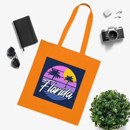 Florida Sunset Palm Tote Bag — Retro Beach Cotton Tote