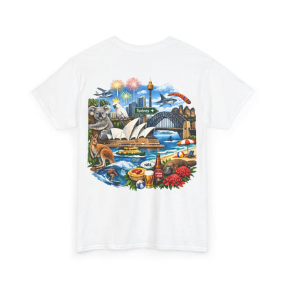 T-Shirt — Sydney Landmark Collage Tee (Opera House, Harbour Bridge, Koala & Beach Scene)