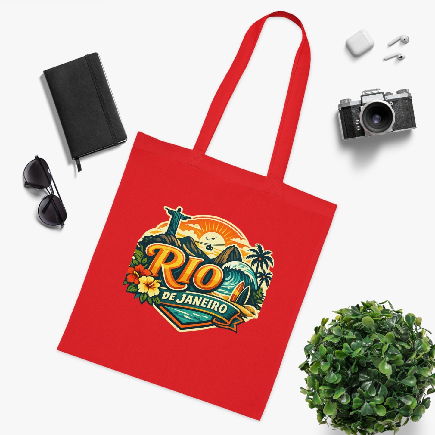 Rio de Janeiro / West Palm Beach Beach Tote — Retro Tropical Cotton Tote Bag