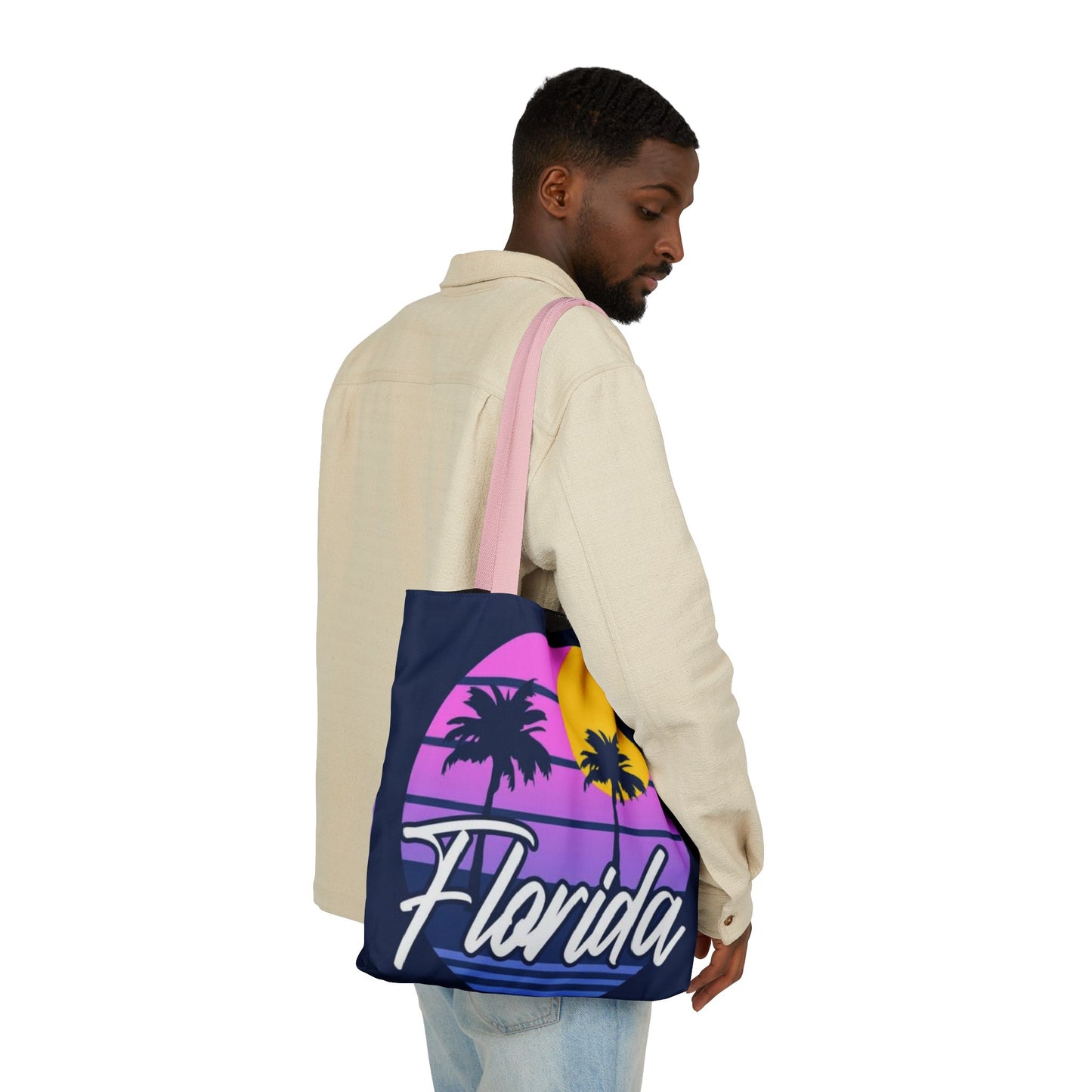 Florida Sunset Palm Tote Bag — Retro Beach Canvas Tote