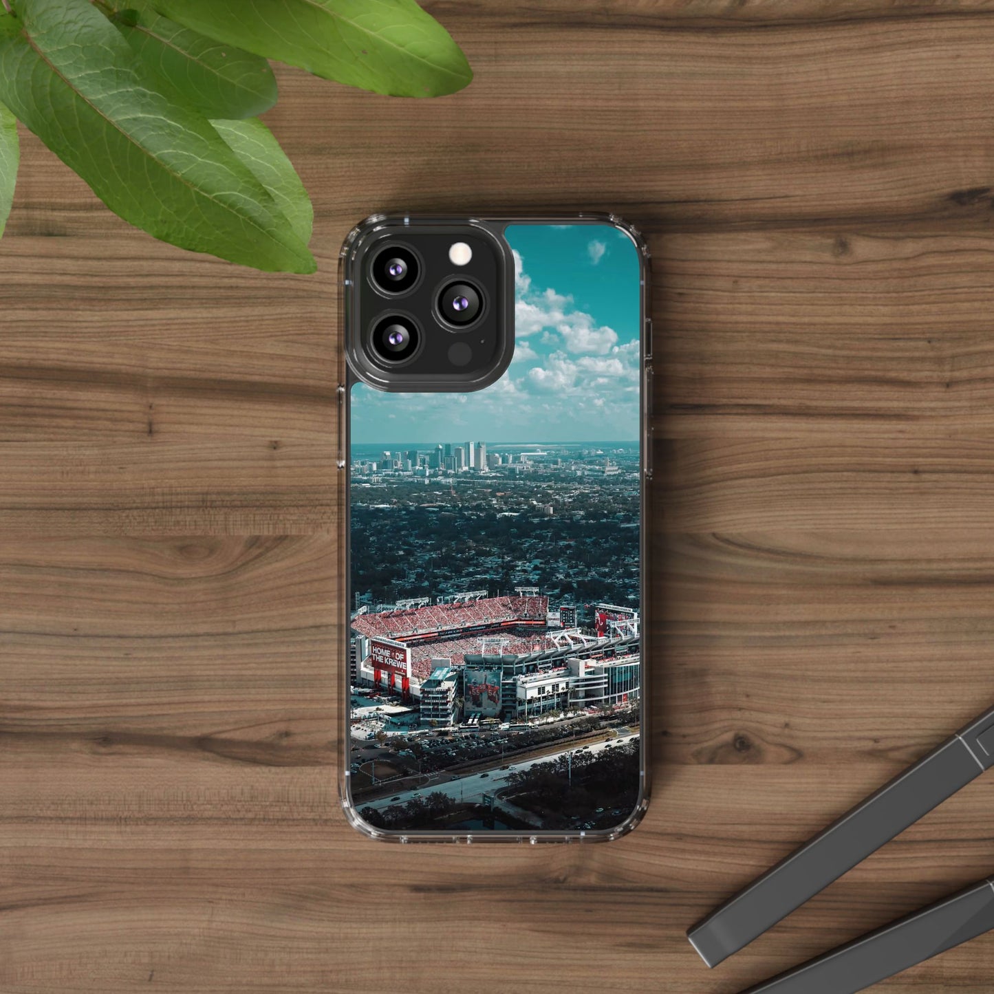 Tampa Bay Raymond James Stadium Clear Phone Case — Aerial City Stadium Design