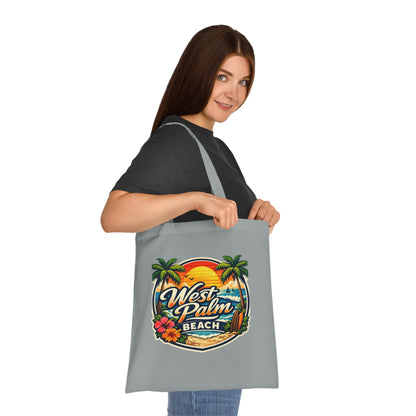 West Palm Beach Cotton Tote — Vintage Tropical Beach Palm Tree Design
