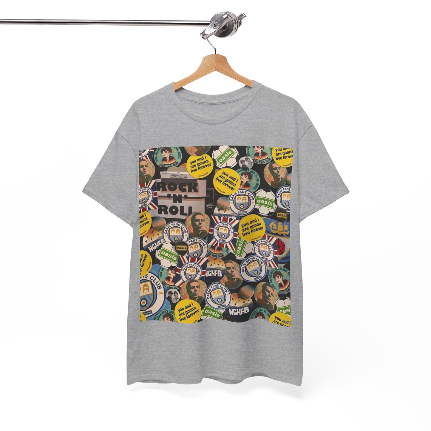 Oasis Rock & Roll Retro Button Collage Tee