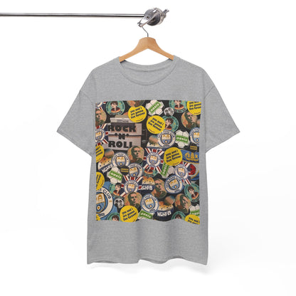 Oasis Rock & Roll Retro Button Collage Tee