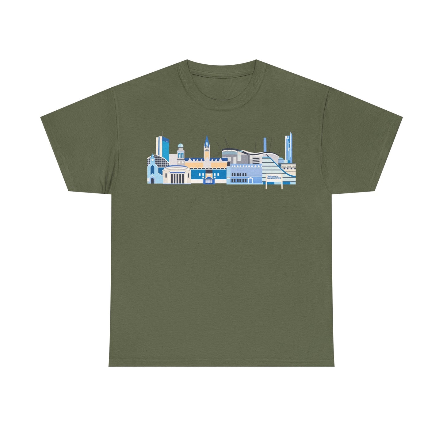 Manchester City Skyline Tee — Minimal Blue Urban Landscape T‑Shirt