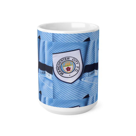 Manchester City 90's Blue Football Jersey Pattern Mug — 11oz & 15oz Ceramic Coffee Cup