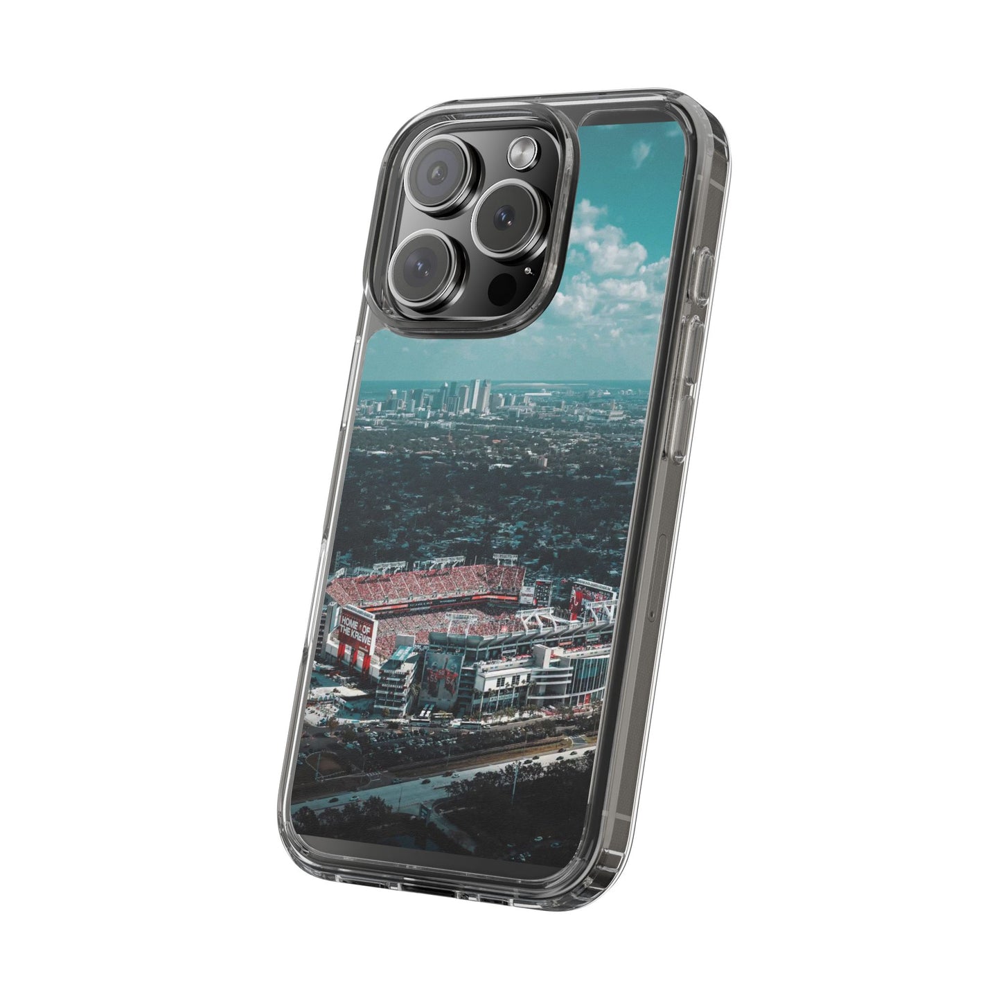 Tampa Bay Raymond James Stadium Clear Phone Case — Aerial City Stadium Design
