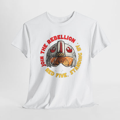 Rebel Pilot T-Shirt — "Join the Rebellion, Red Five" Vintage Helmet Design