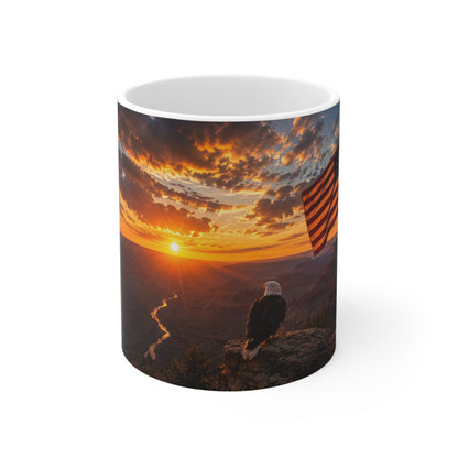 Patriotic Eagle Sunrise Coffee Mug — American Flag Scenic 11oz/15oz Ceramic