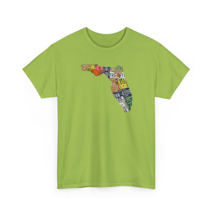 Florida License Plate Map T-Shirt — Vintage State Silhouette Tee