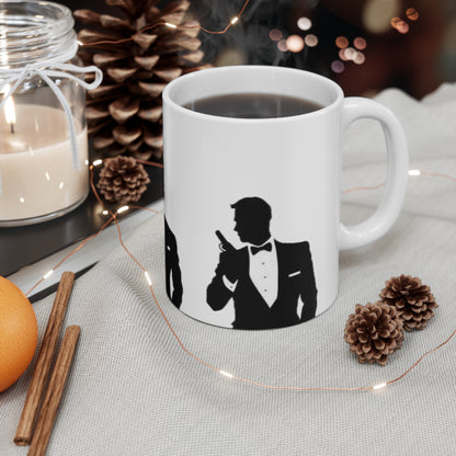 Spy Silhouette Ceramic Coffee Mug – James Bond Martini & Gun Design (11oz, 15oz)