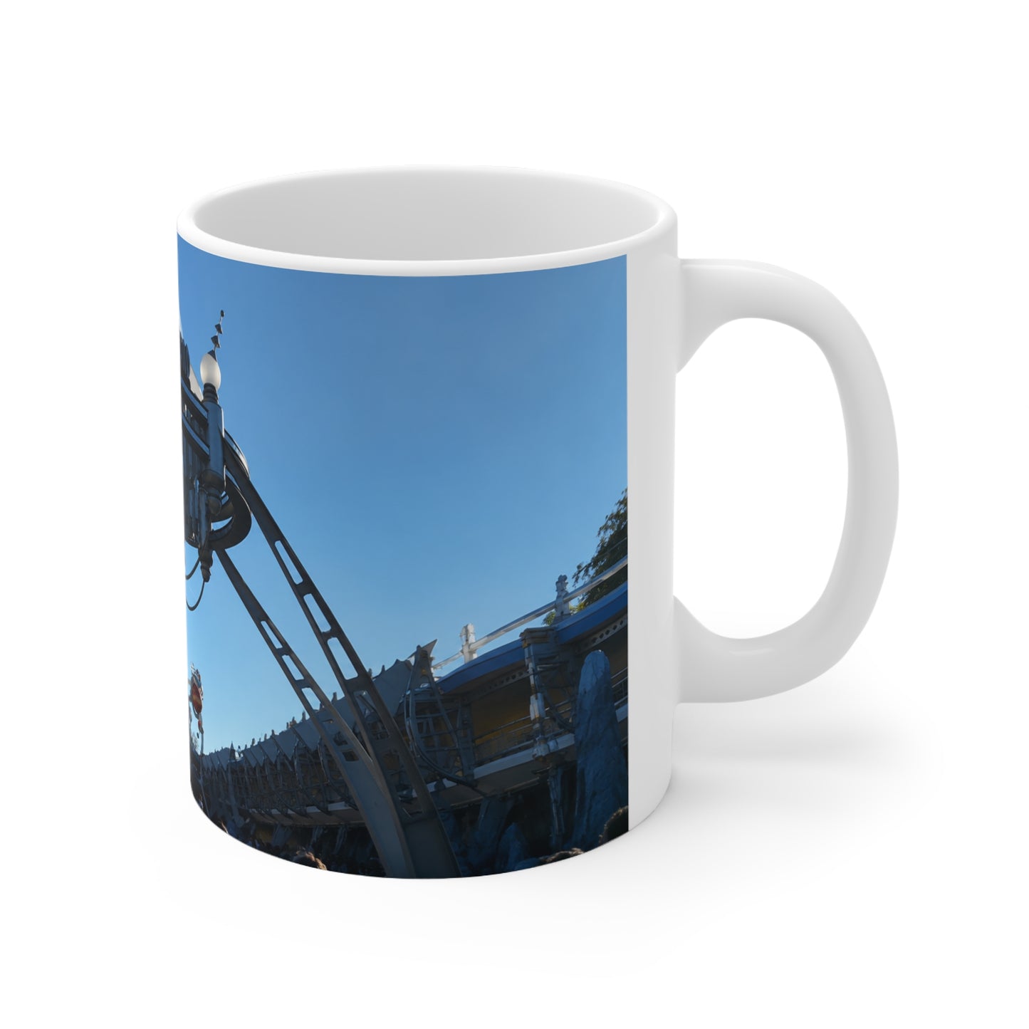 Tomorrowland Sign Photo Ceramic Mug — Vintage Carnival Sky Coffee Cup (11oz/15oz)