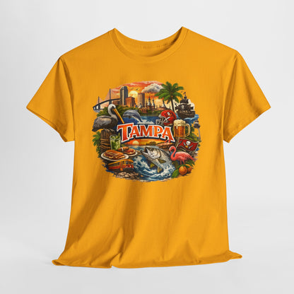Tampa Florida Retro Scenic Tee — Vintage Beach, Skyline & Wildlife Graphic