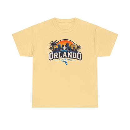 Orlando Florida Sunset T-Shirt — Retro Skyline & Palm Tree Vacation Tee