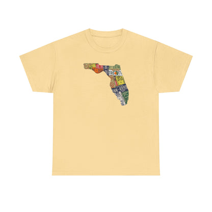 Florida License Plate Map T-Shirt — Vintage State Silhouette Tee