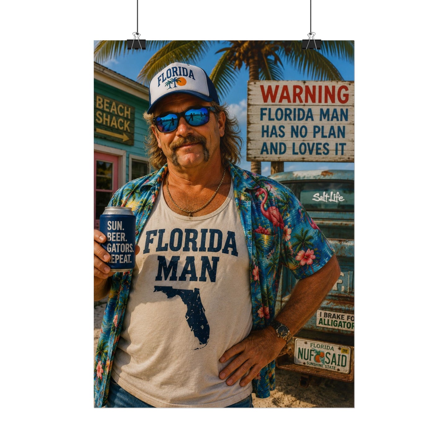 Florida Man Poster - Retro Beach Vibe Rolled Wall Art ("Florida Man Has No Plan and Loves It")