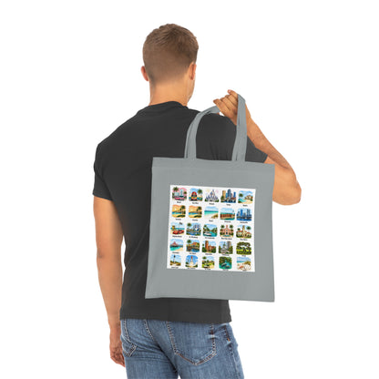 Florida City Landmarks Collage Cotton Tote – Vintage Travel Postcard Design
