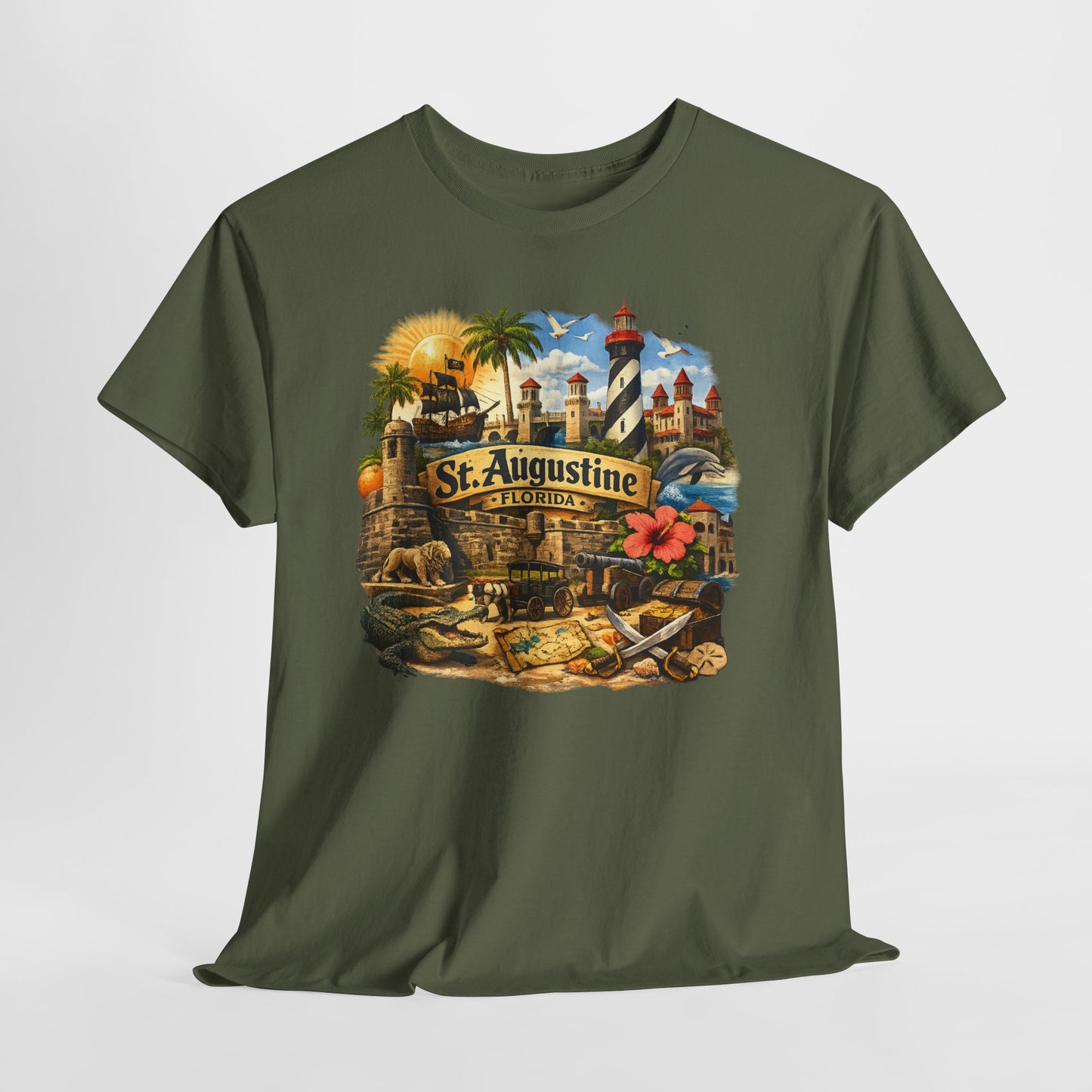 St. Augustine Florida Vintage Travel Tee — Retro Beach & Lighthouse Souvenir T-Shirt