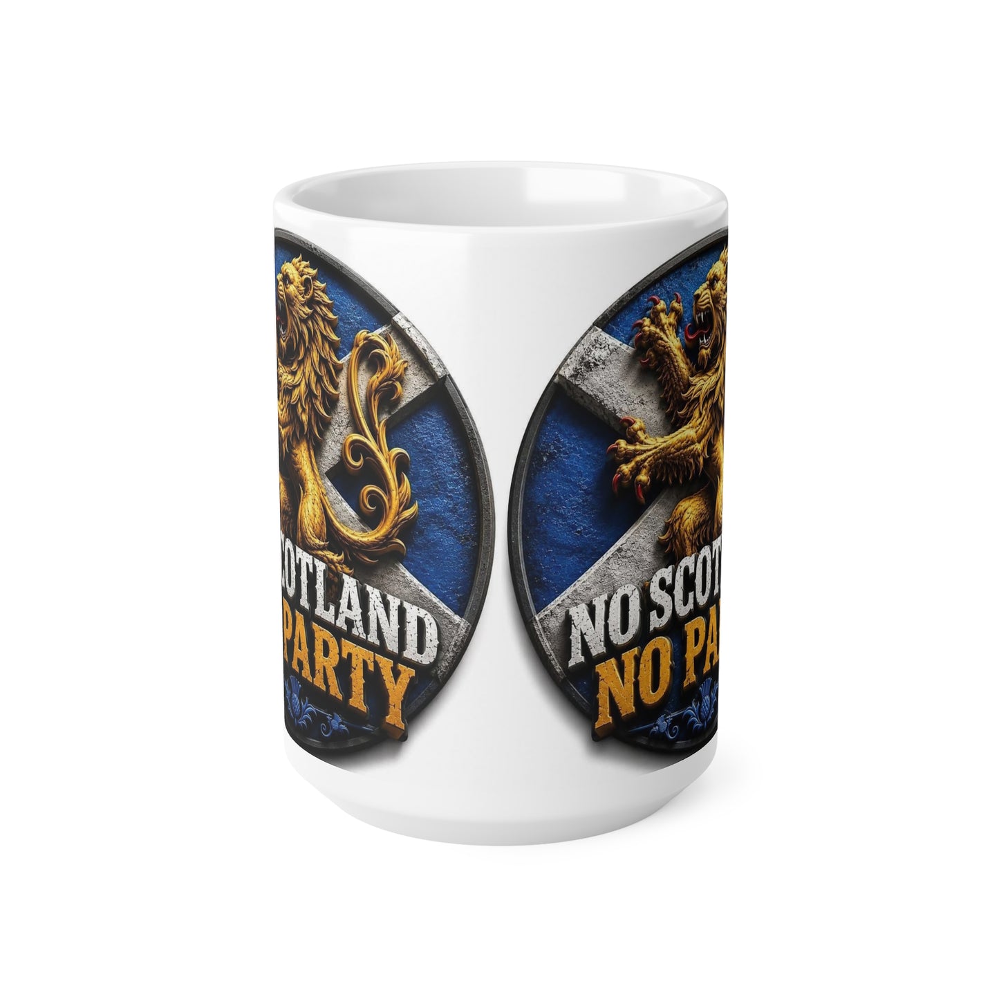 No Scotland No Party Ceramic Coffee Mug — Scottish Lion Crest 11oz & 15oz
