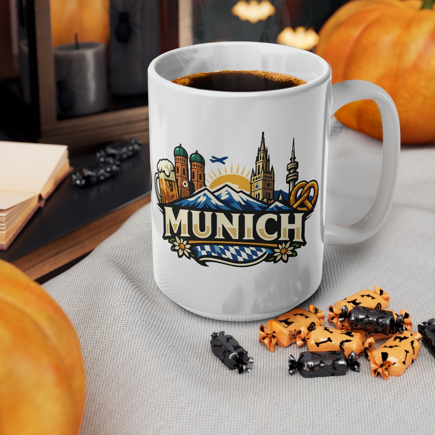 Munich Souvenir Coffee Mug — Bavarian Beer, Pretzel & Skyline Ceramic Mug (11oz/15oz)